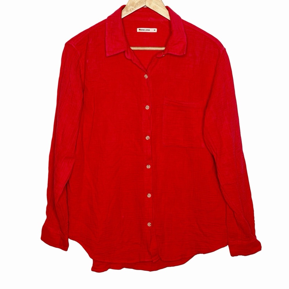 Marine Layer Gauze Shirt Coral Womens Size M Coastal Nautical Fisherman Beachy